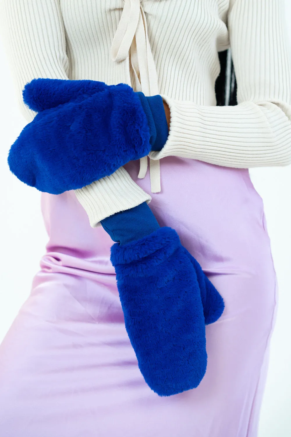 Fluffy Faux Fur Mittens in Blue