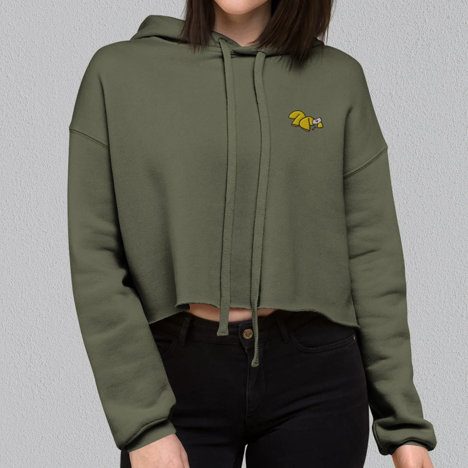 Fortune Cookie Embroidered Crop Hoodie