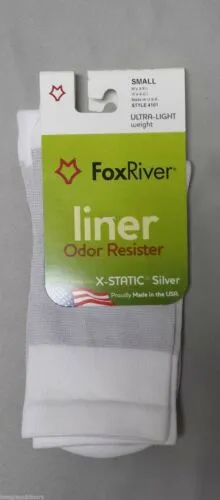 Fox River 4101 X-Static Silver Socks Ultra-Lightweight Crew Liner Sock White S