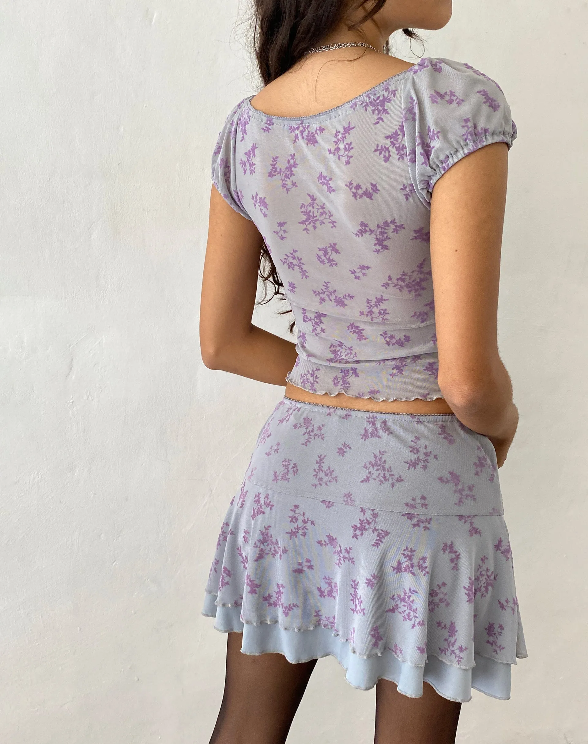 Friska Mini Skirt in Purple Botanist Flock