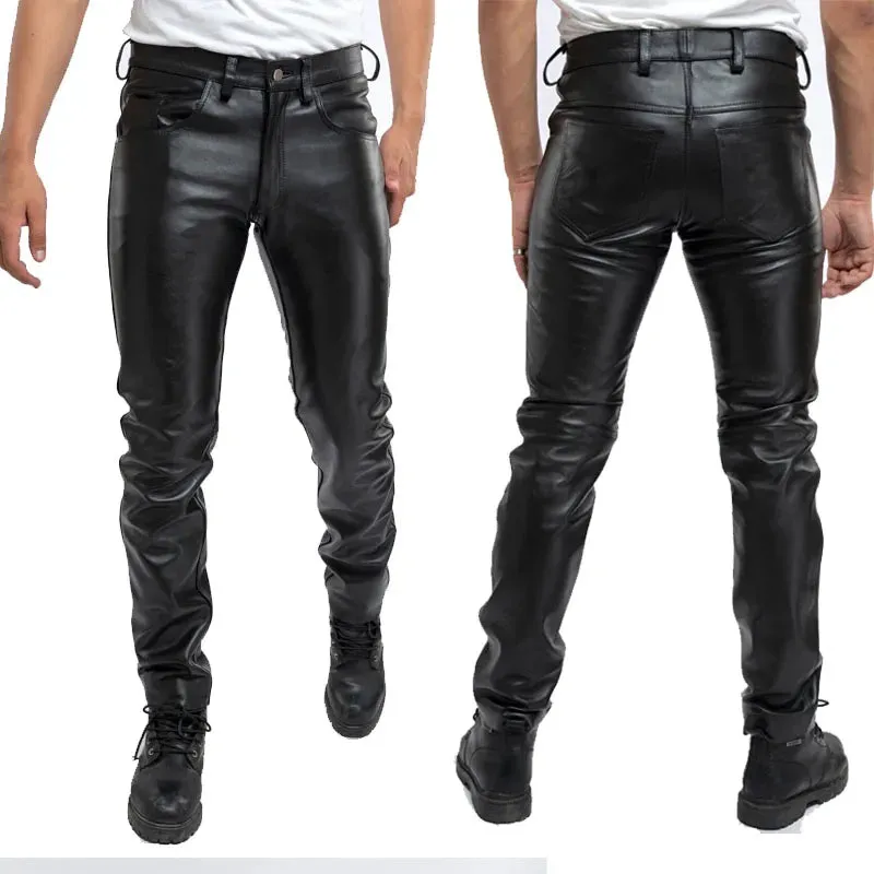 Funki Buys | Pants | Men's Faux Leather Slim Fit Biker Pants