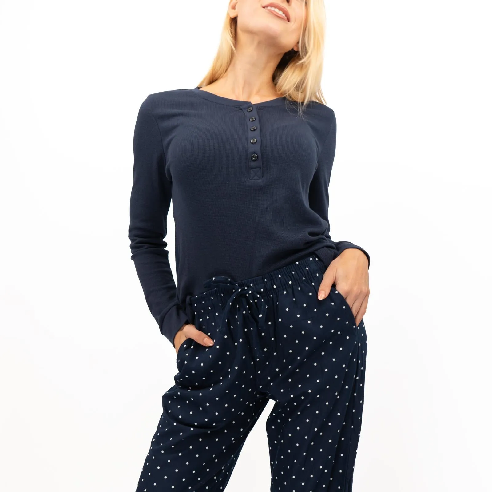 GAP Womens Flannel Sleep Set Pyjamas Navy Blue