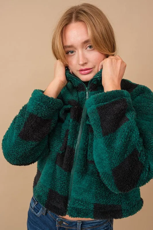 Green Flannel Sherpa Zip Up Jacket