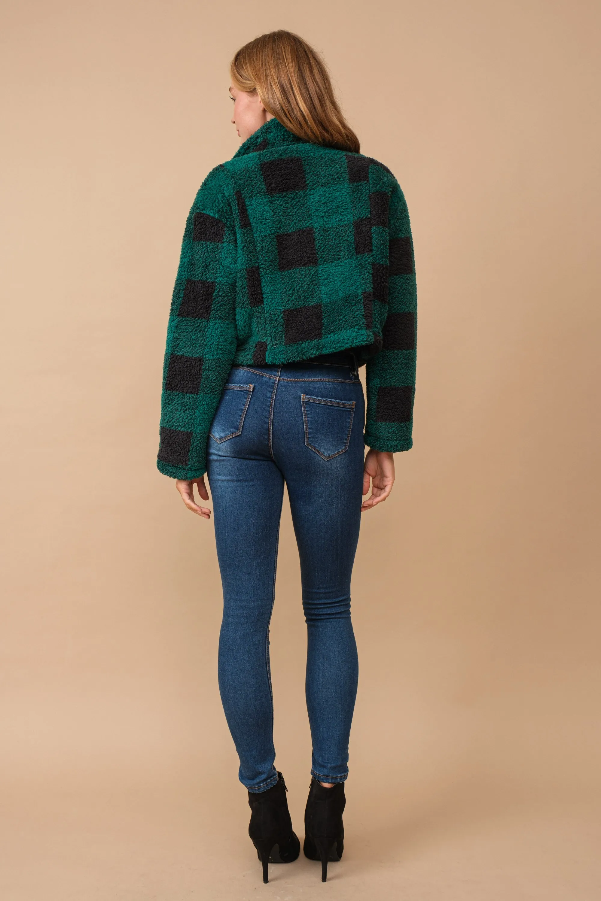 Green Flannel Sherpa Zip Up Jacket