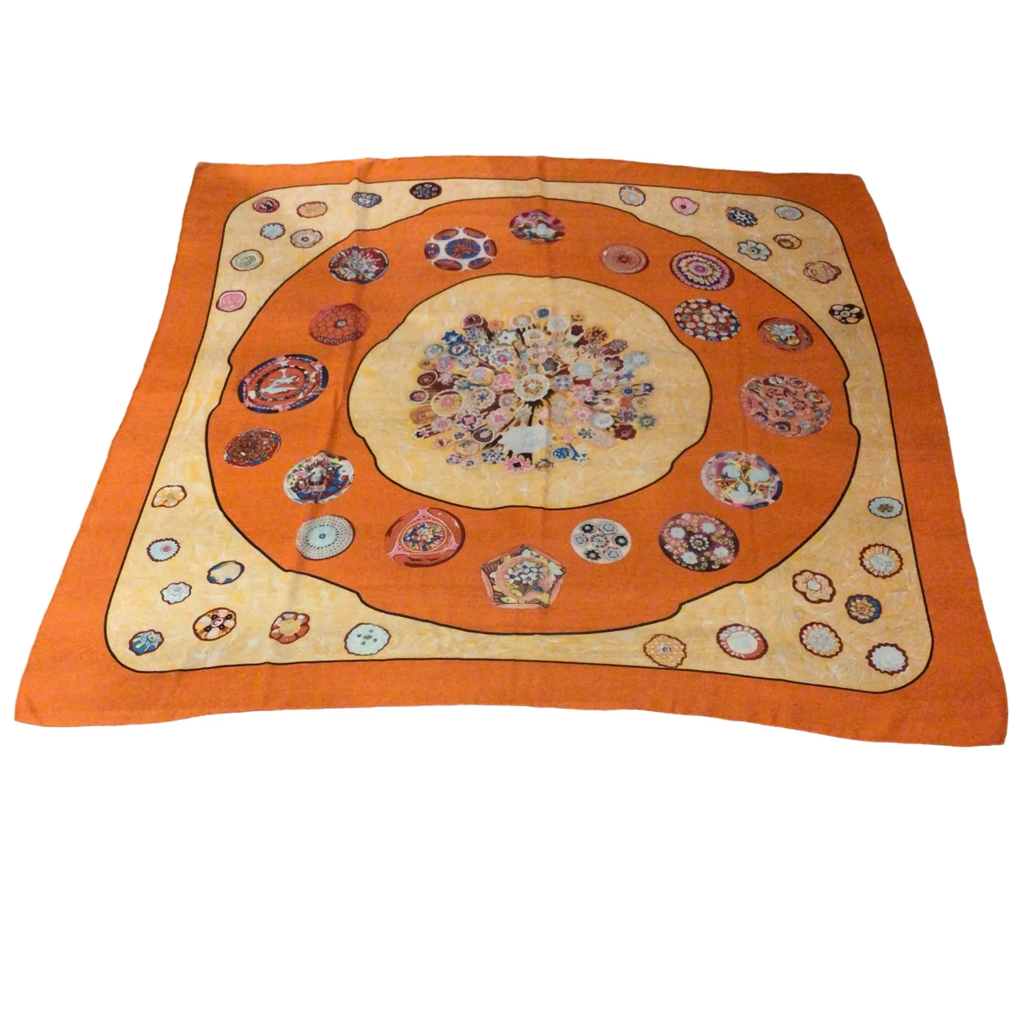 Hermes Orange Multi Sulfures Printed Large Square Shawl / Scarf / Wrap