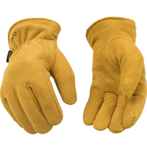 Kinco 903HK Golden Full Suede Deerskin Shirred Elastic Wrist Leather Hem Keystone Thumb Thermal Insulation Gloves (One Dozen)