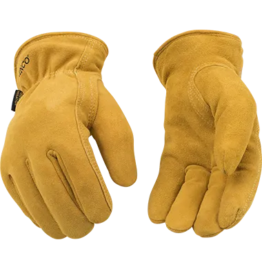 Kinco 903HK Golden Full Suede Deerskin Shirred Elastic Wrist Leather Hem Keystone Thumb Thermal Insulation Gloves (One Dozen)