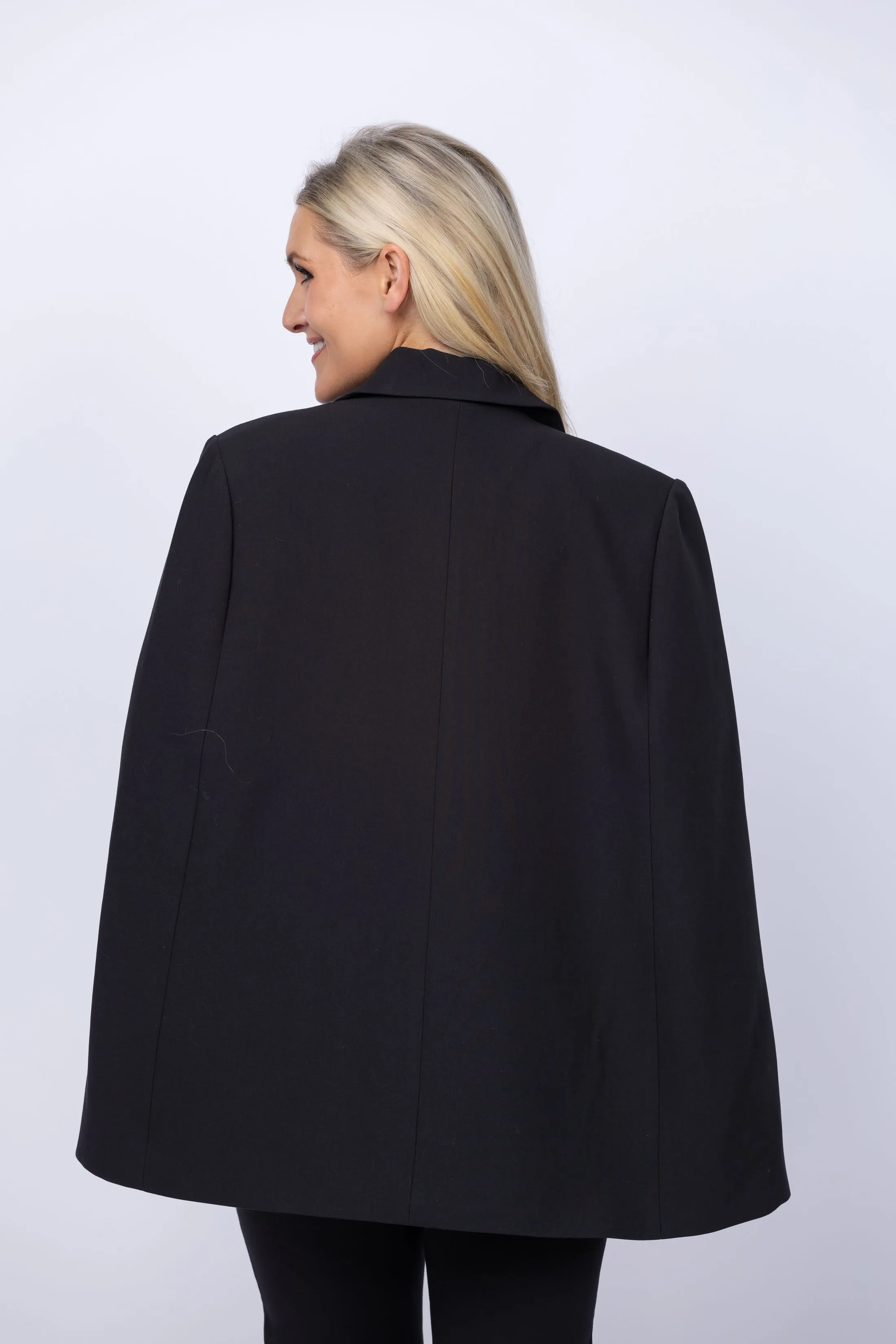 L'AGENCE Christina Satin Lapel Cape in Black Black