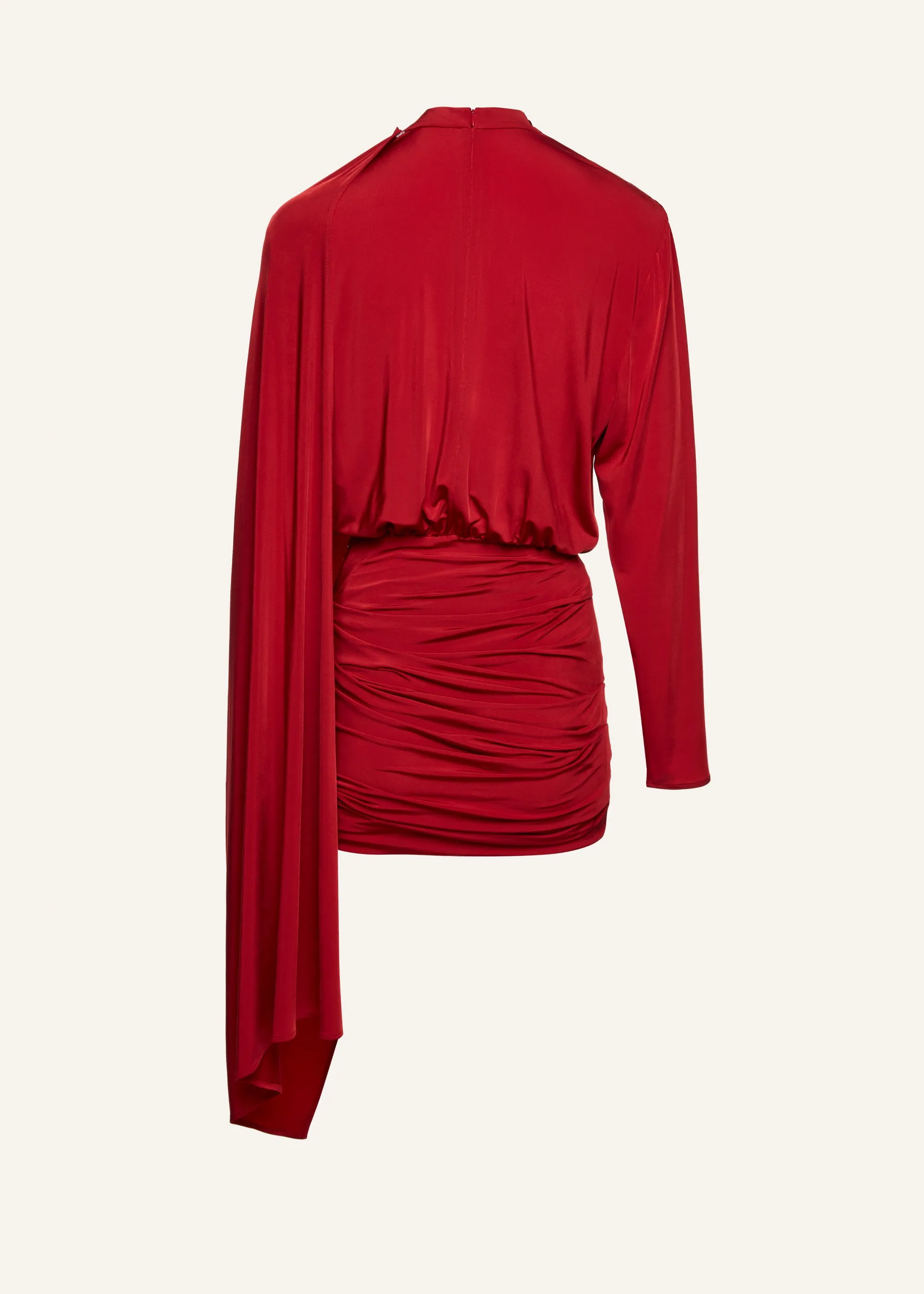 Long-sleeve cape-effect dress in red