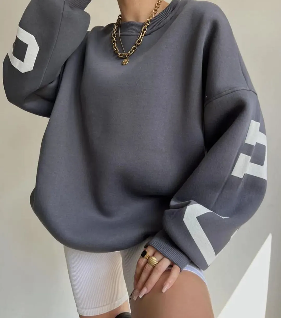 Loose comfy cropped printed sweatshirt loose pullover fall sweatshirt