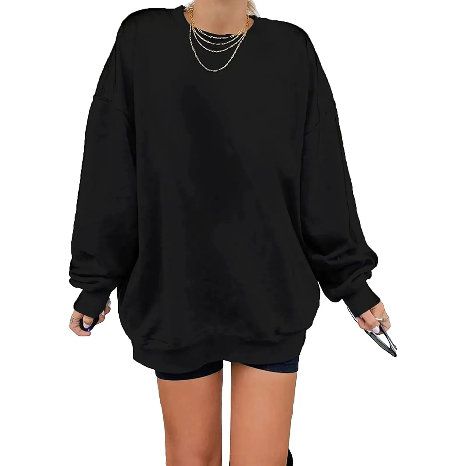 Loose comfy cropped printed sweatshirt loose pullover fall sweatshirt