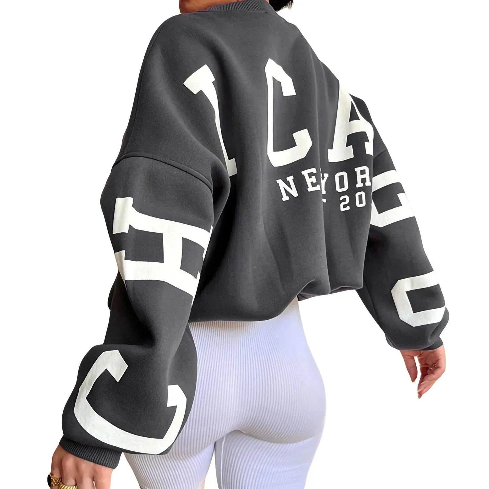 Loose comfy cropped printed sweatshirt loose pullover fall sweatshirt