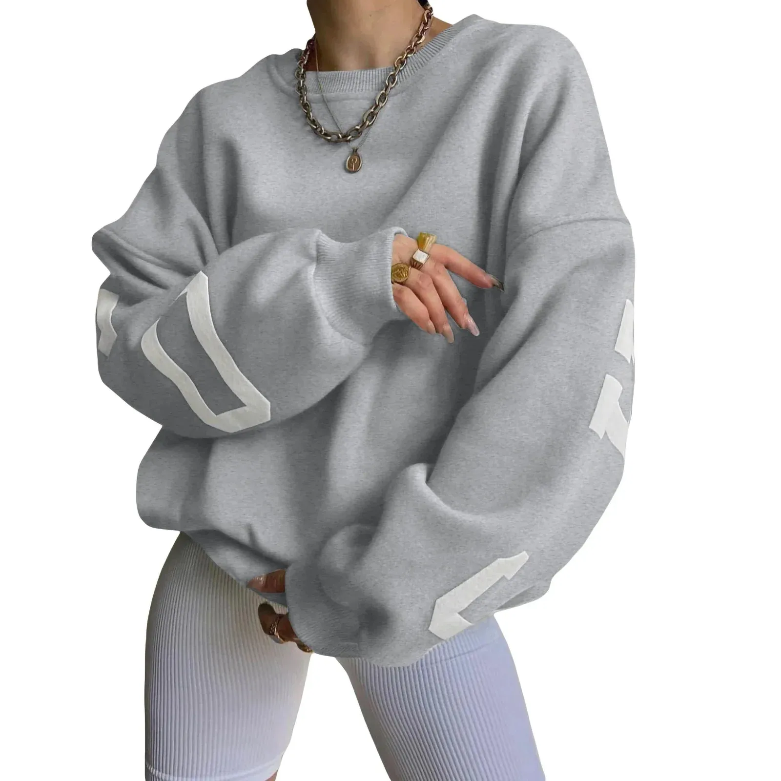 Loose comfy cropped printed sweatshirt loose pullover fall sweatshirt