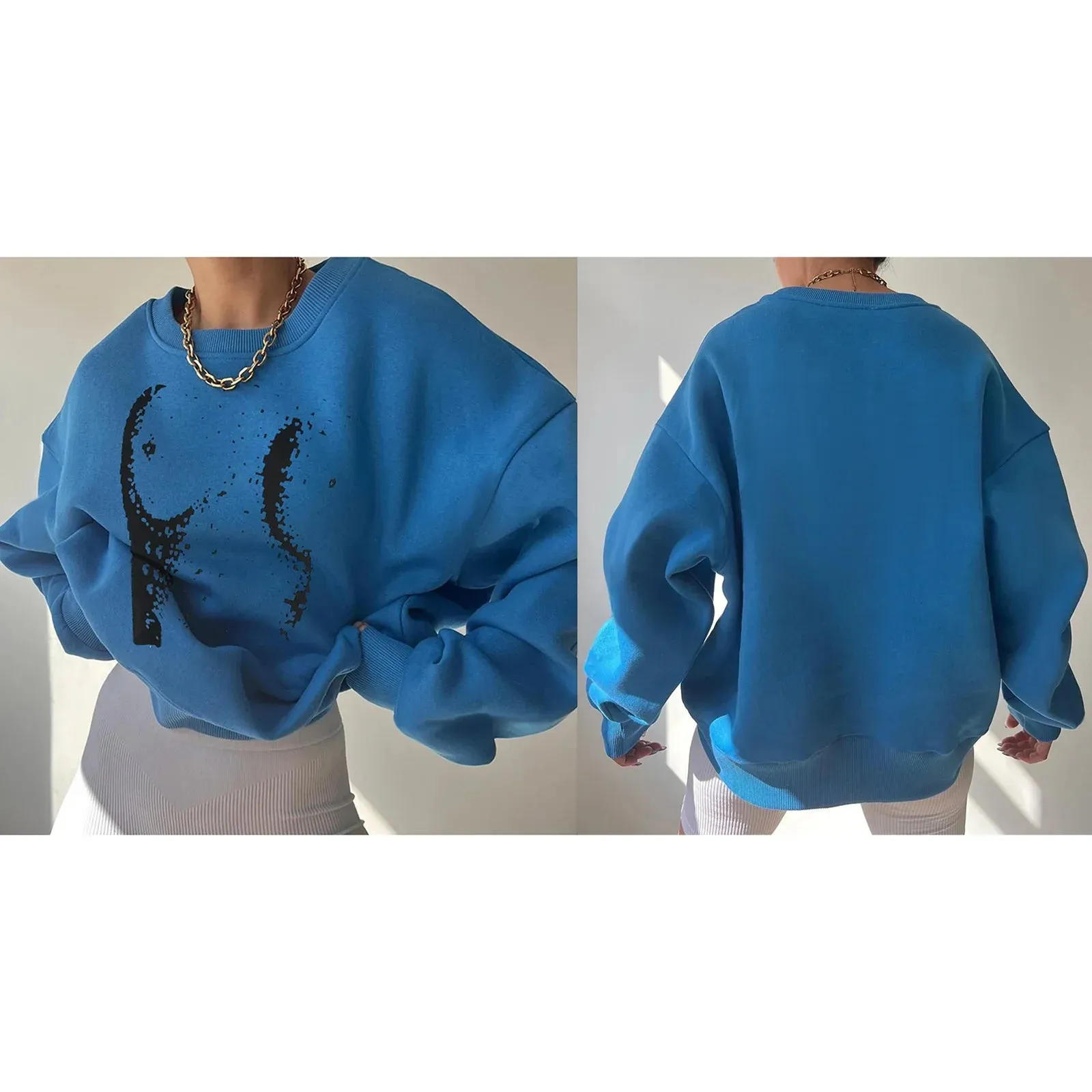 Loose comfy cropped printed sweatshirt loose pullover fall sweatshirt