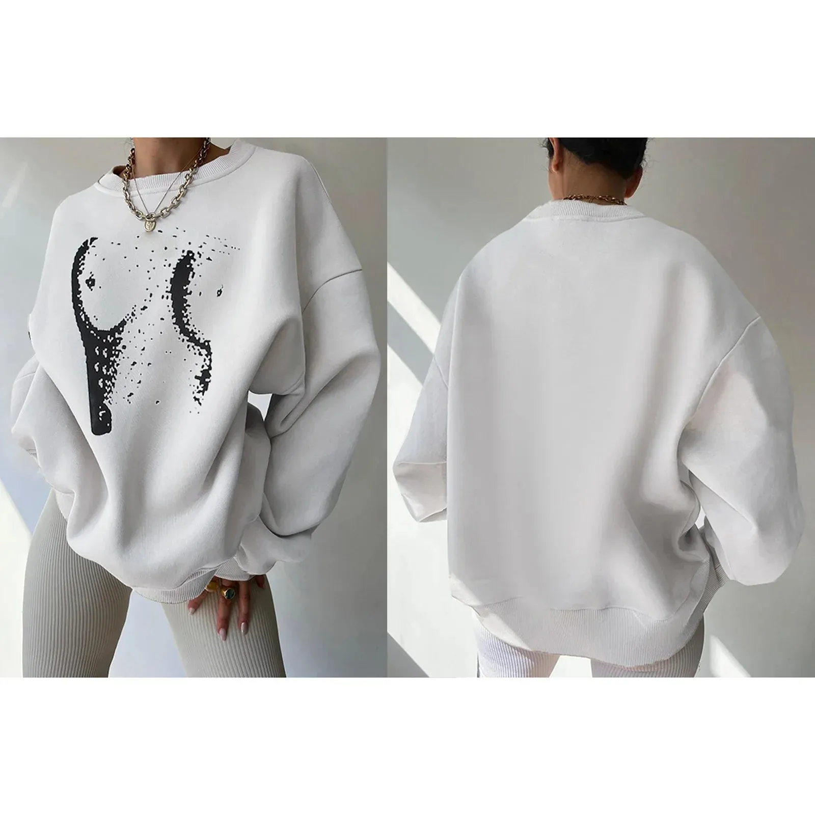 Loose comfy cropped printed sweatshirt loose pullover fall sweatshirt