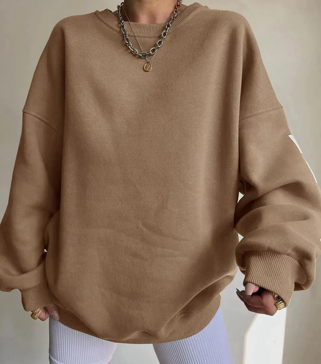 Loose comfy cropped printed sweatshirt loose pullover fall sweatshirt