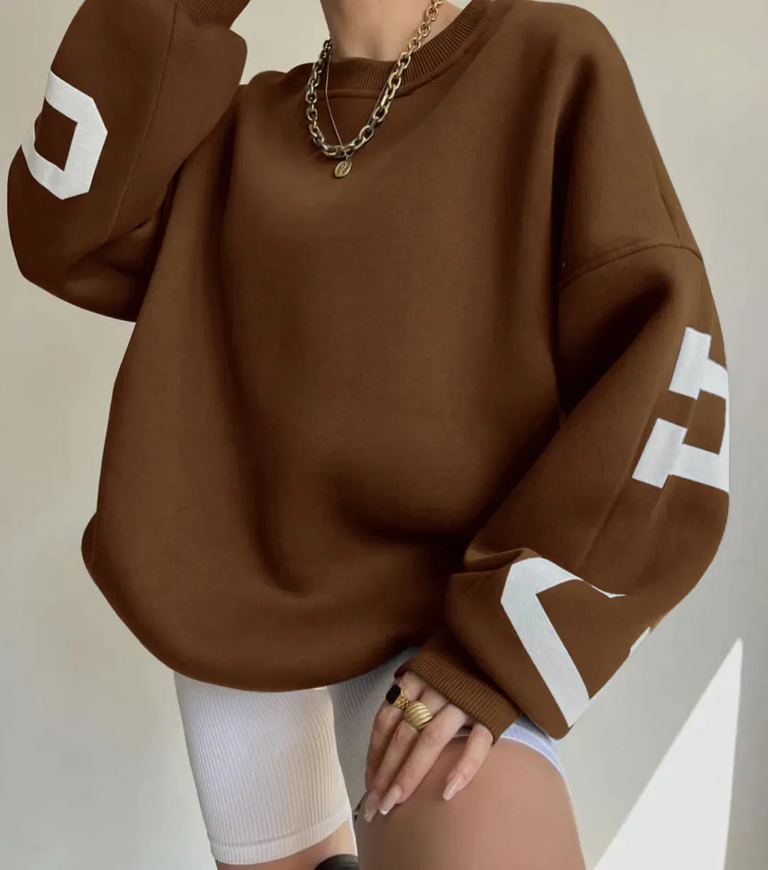 Loose comfy cropped printed sweatshirt loose pullover fall sweatshirt