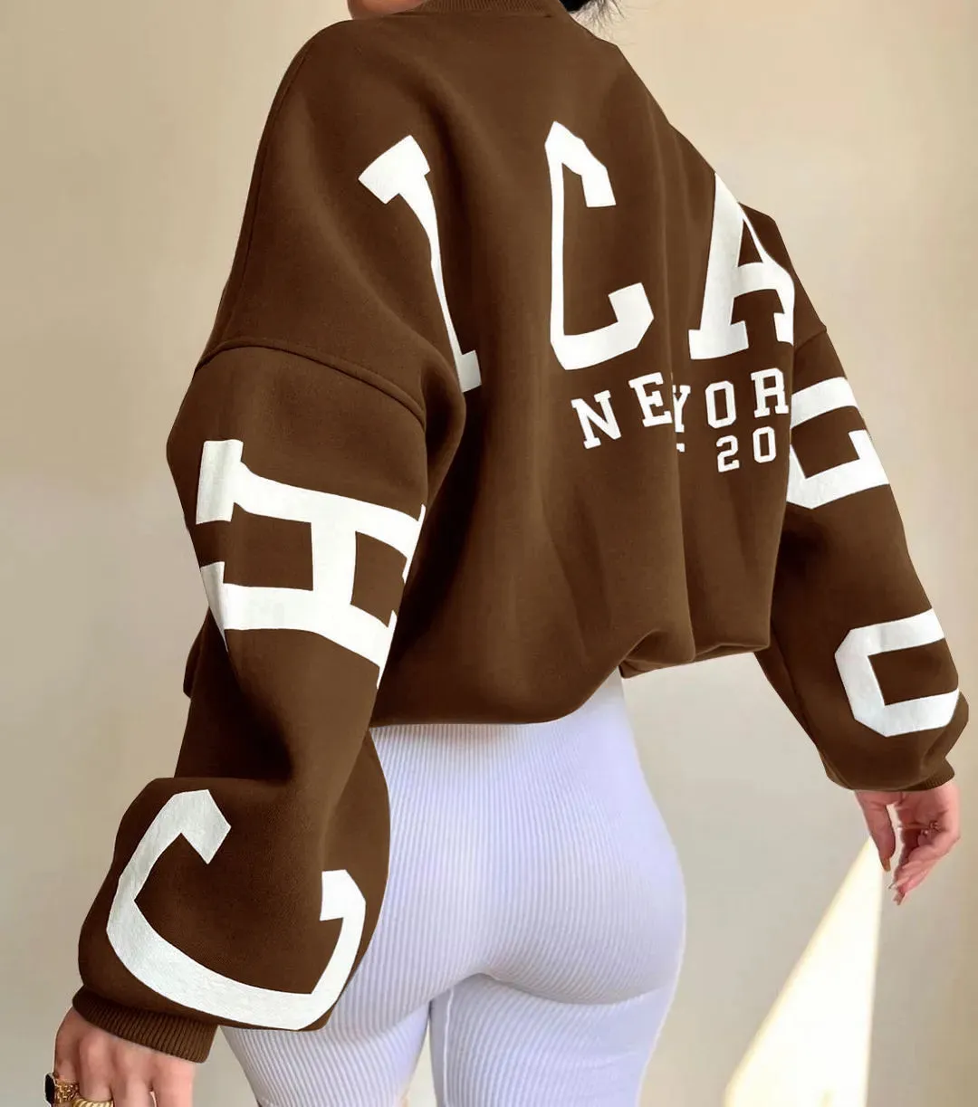 Loose comfy cropped printed sweatshirt loose pullover fall sweatshirt