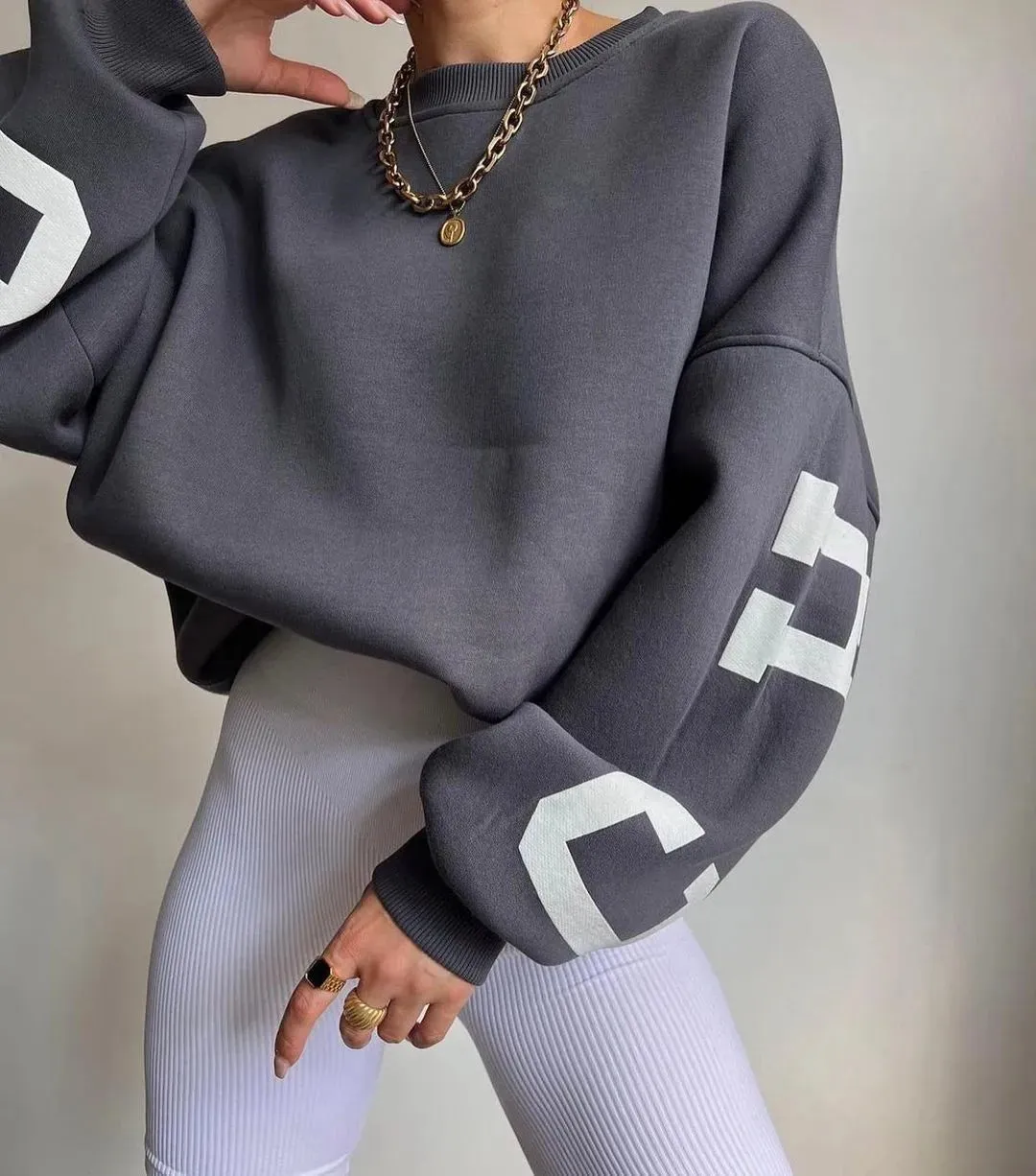 Loose comfy cropped printed sweatshirt loose pullover fall sweatshirt