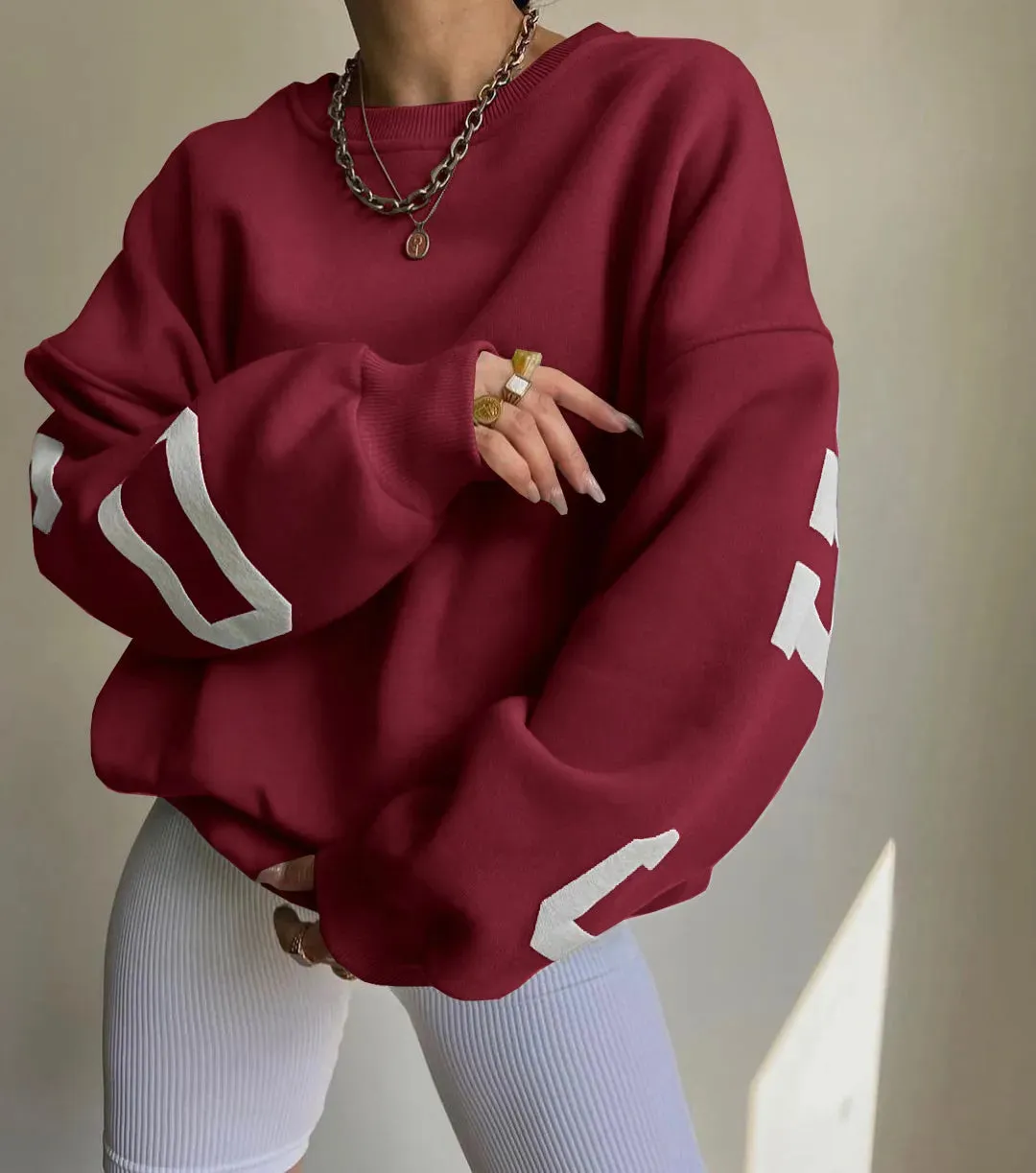 Loose comfy cropped printed sweatshirt loose pullover fall sweatshirt