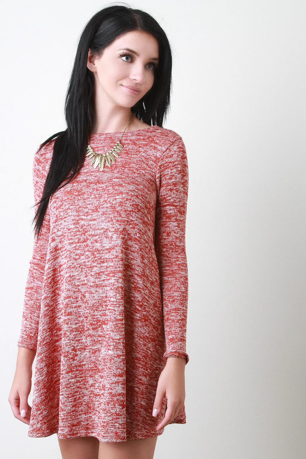 Marled Knit Long Sleeve Shift Dress