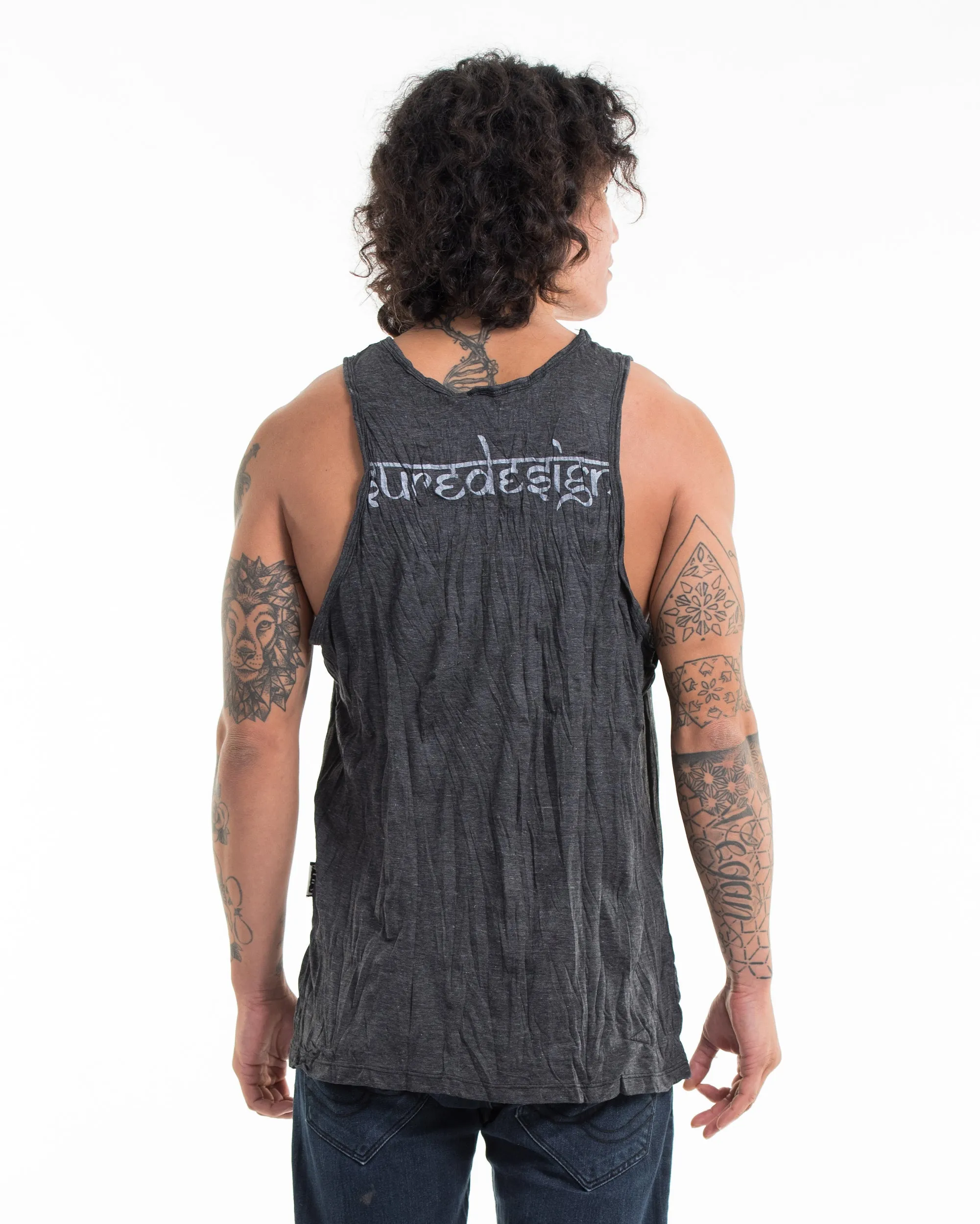 Mens Hand of Om Tank Top in Silver on Black