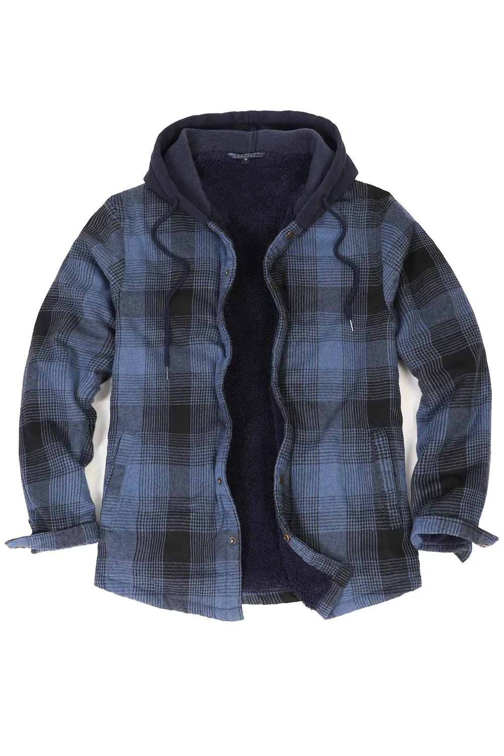 Men's Hooded Flannel Shirt Jacket,Snap Front,Sherpa-Lined Plaid