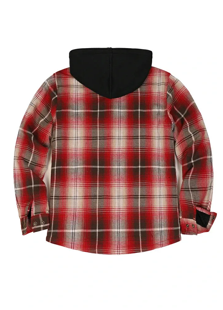 Men's Hooded Flannel Shirt Jacket,Snap Front,Sherpa-Lined Plaid