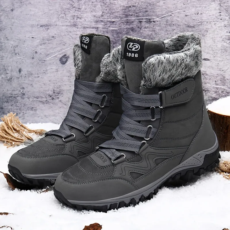 Men's Snow Boots, Winter Thermal Lace-up Shoes, Windproof Hiking Boots With Fuzzy Lining