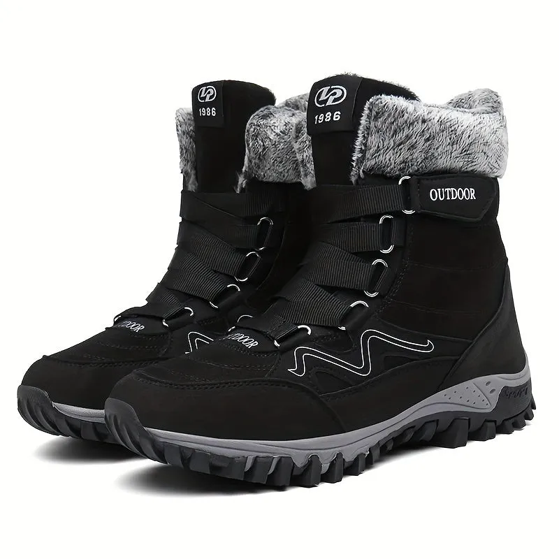 Men's Snow Boots, Winter Thermal Lace-up Shoes, Windproof Hiking Boots With Fuzzy Lining