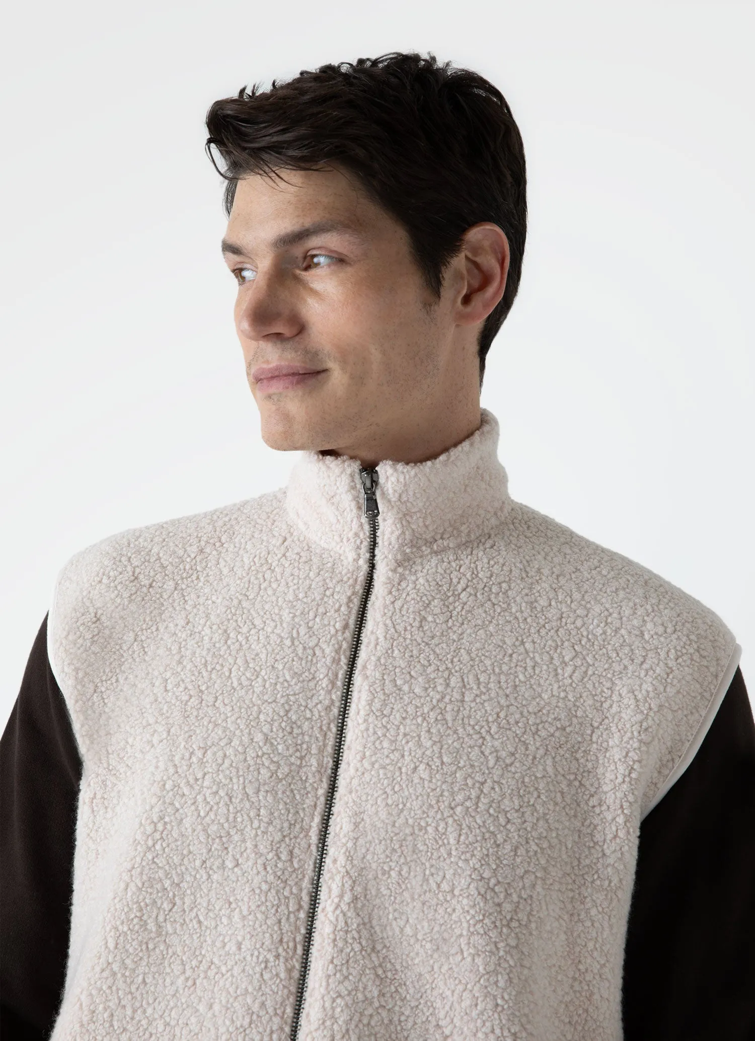 Men's Wool Fleece Gilet in Ecru