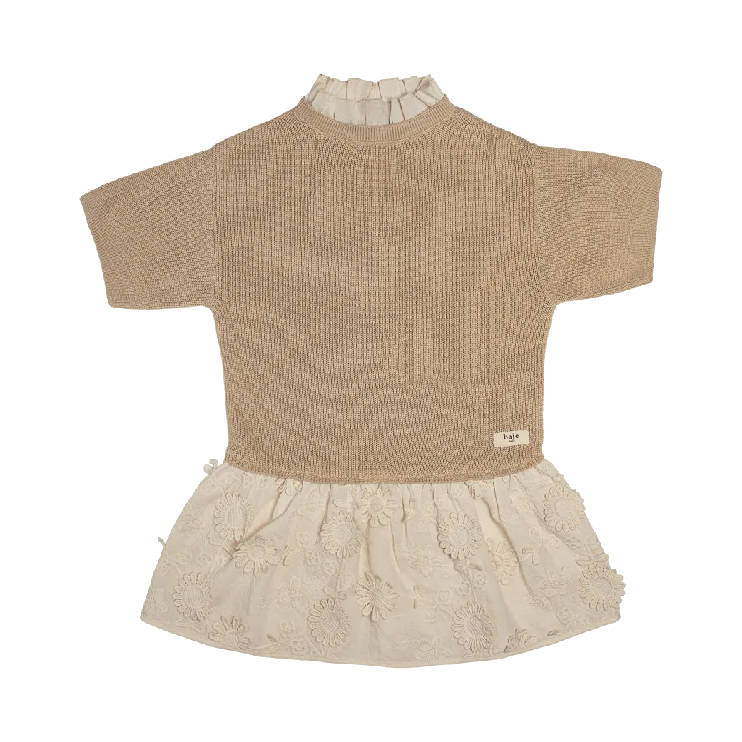 MESI KNIT DRESS W/ EMBROIDERY SKIRT-Sand