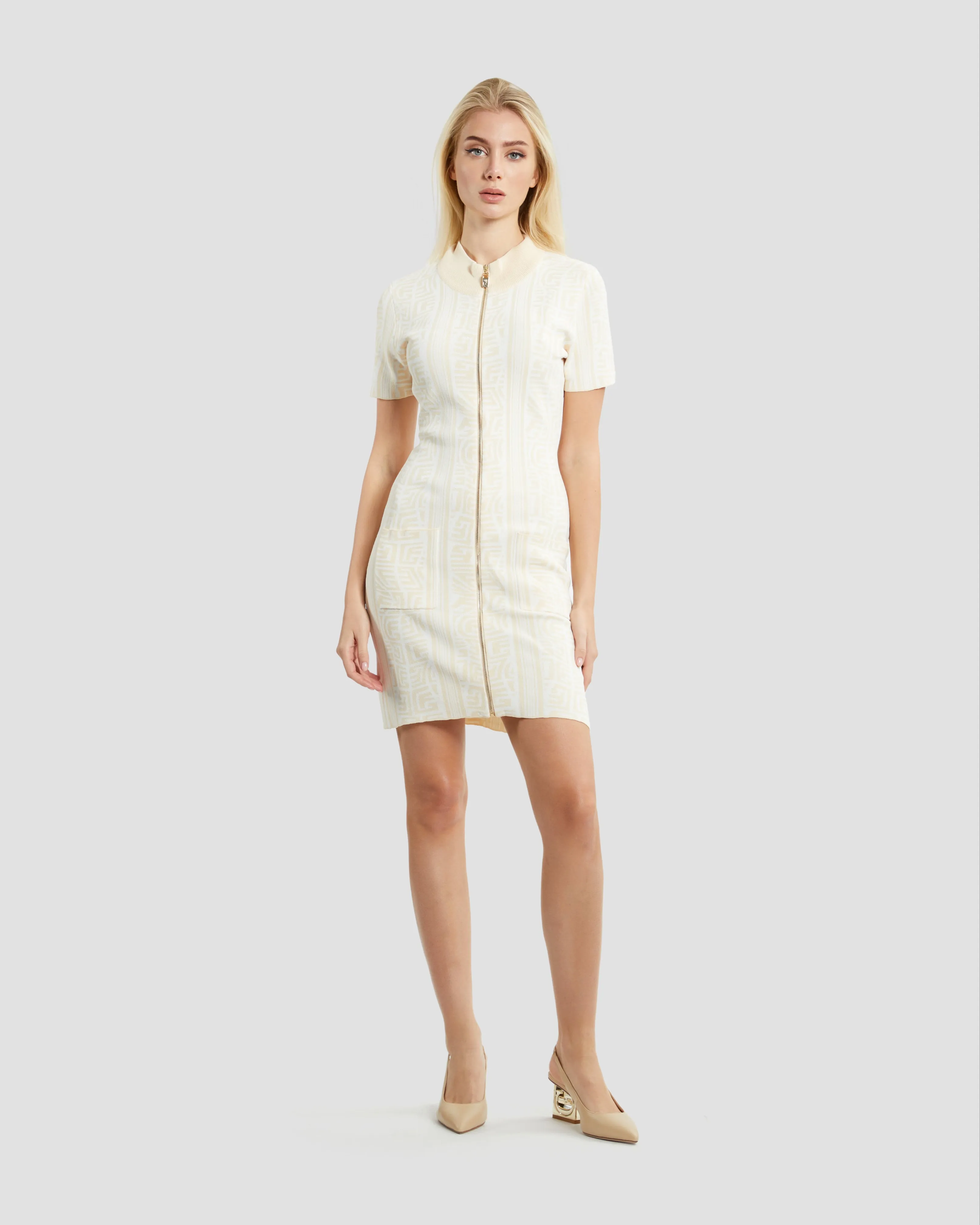 Monogram Jacquard Short Sleeves Knit Dress