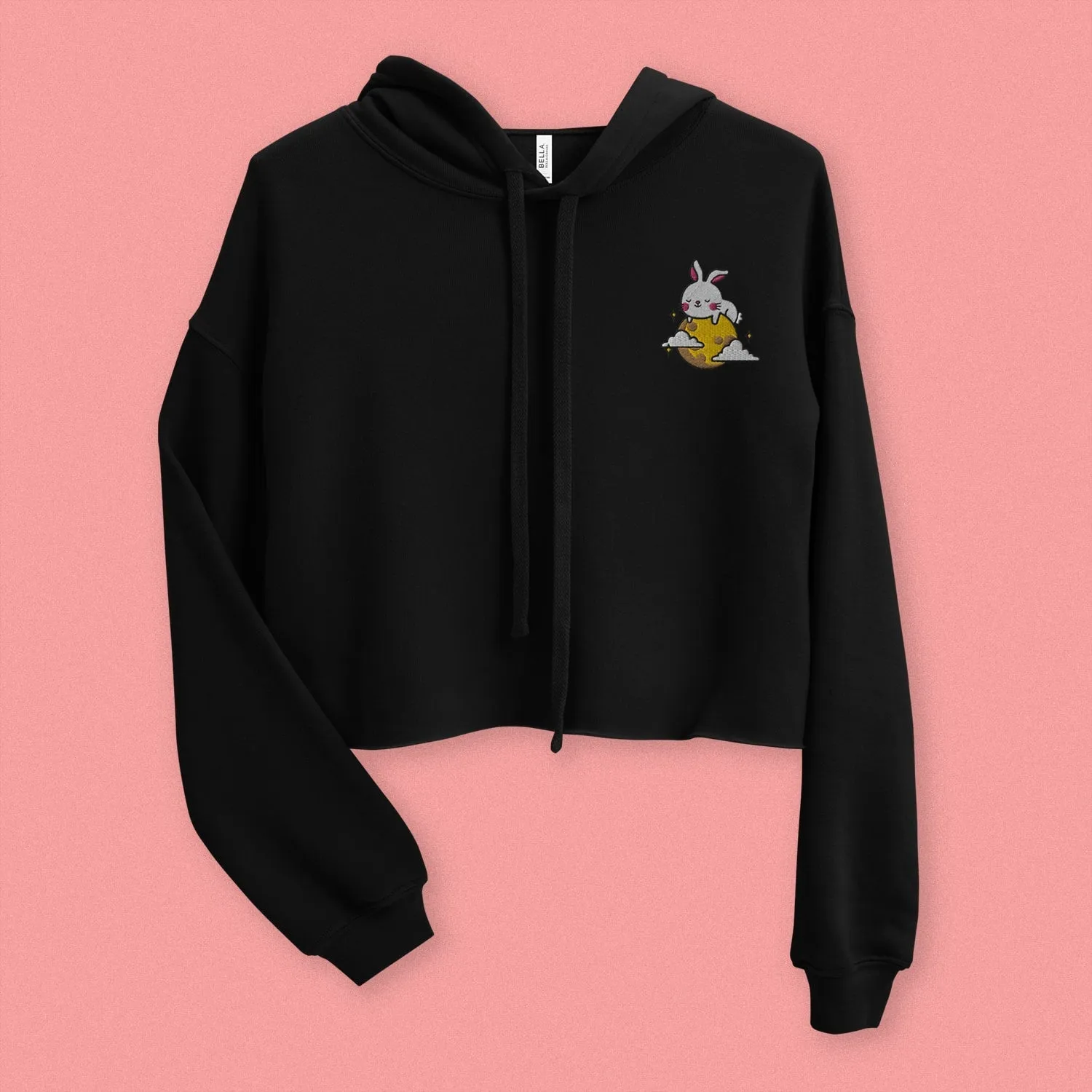 Moon Rabbit Embroidered Crop Hoodie