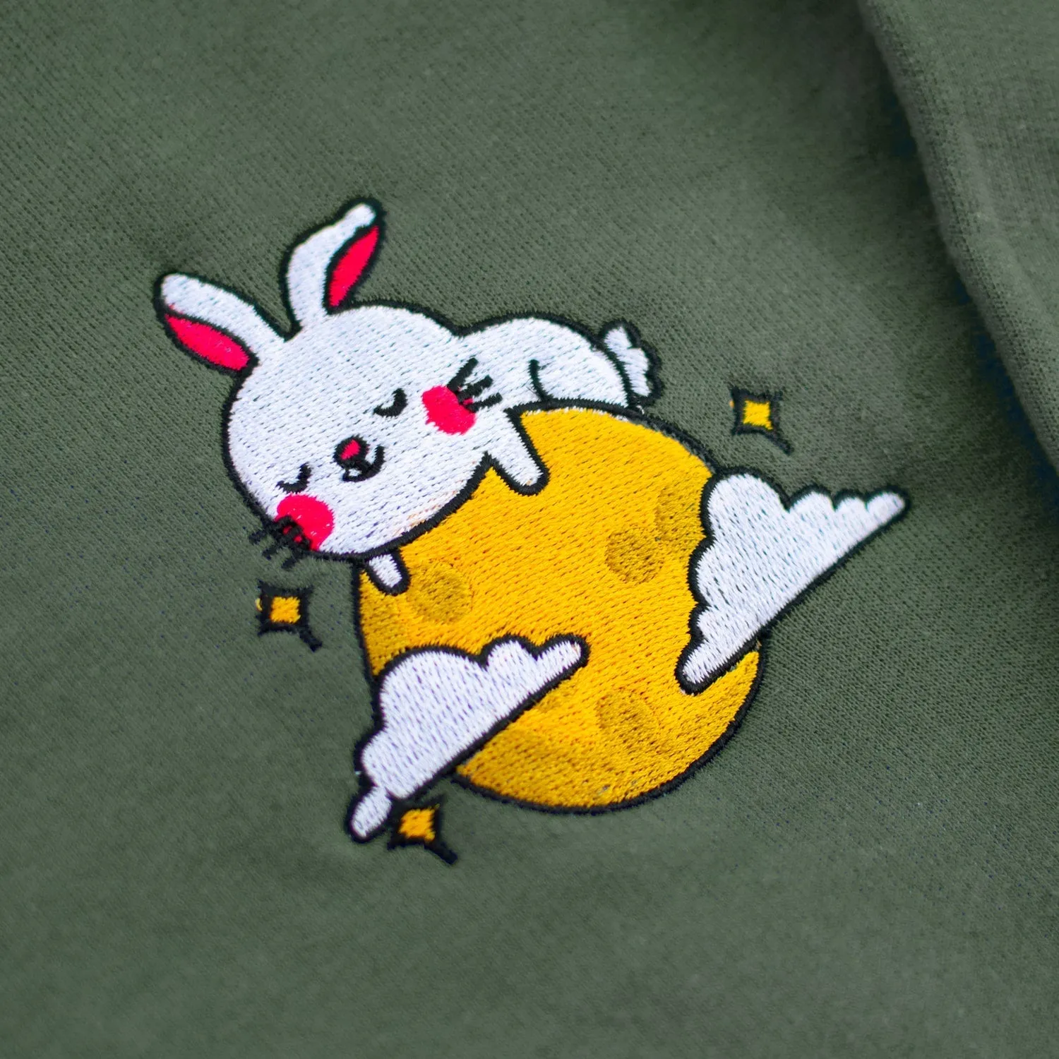 Moon Rabbit Embroidered Crop Hoodie