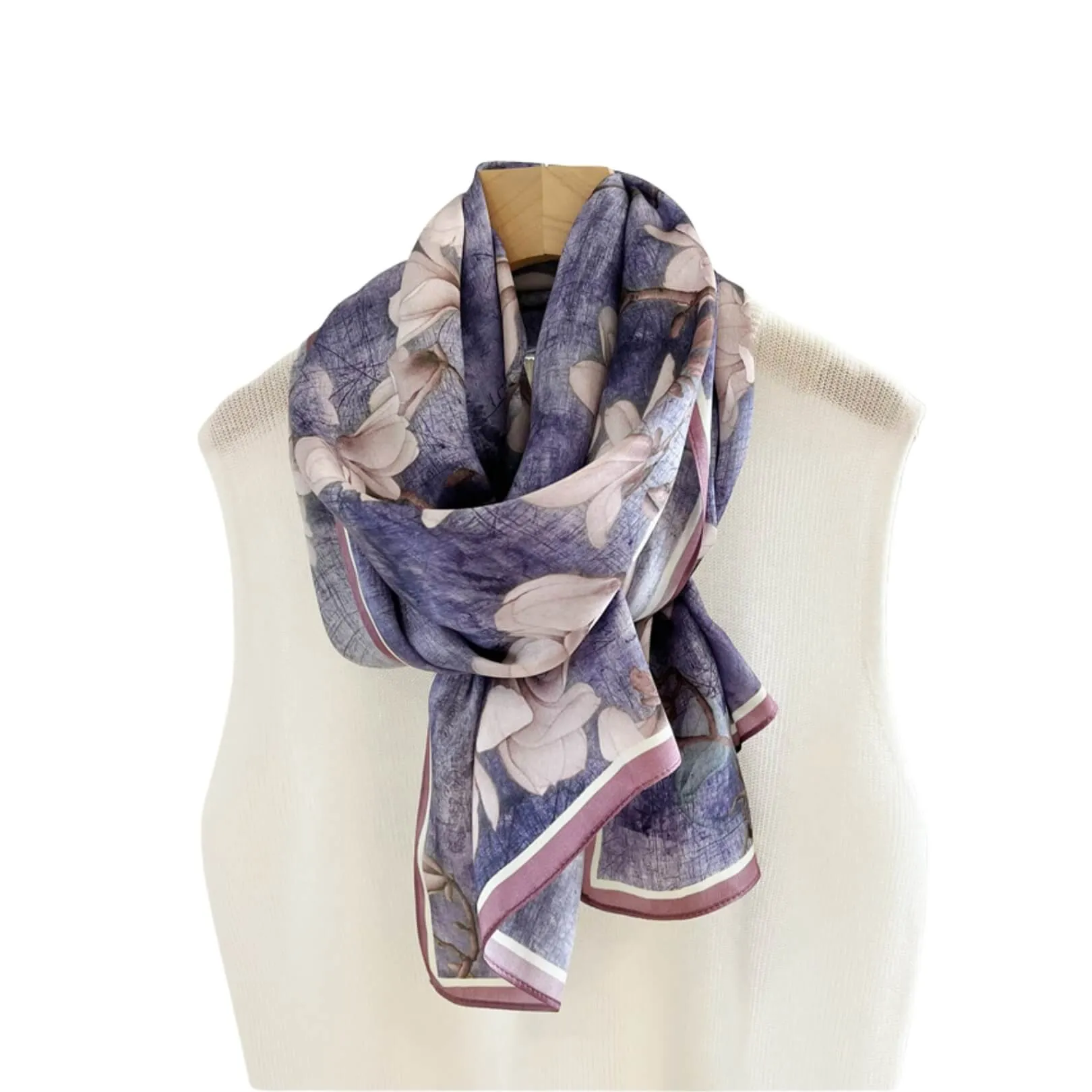 Night Garden Magnolia Pure Mulberry Silk Extra Large Long Scarf