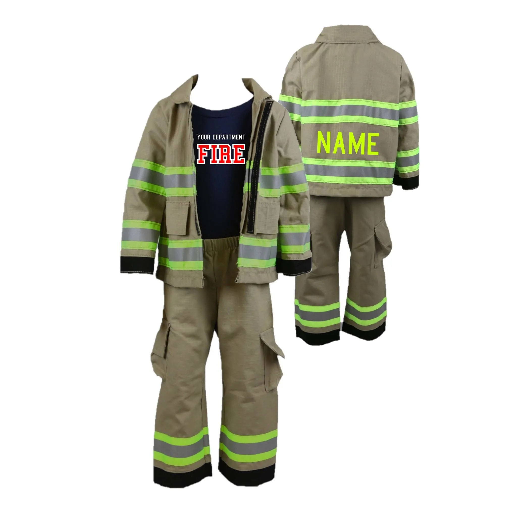 ORIGINAL Firefighter Personalized TAN 3PC Toddler Outfit