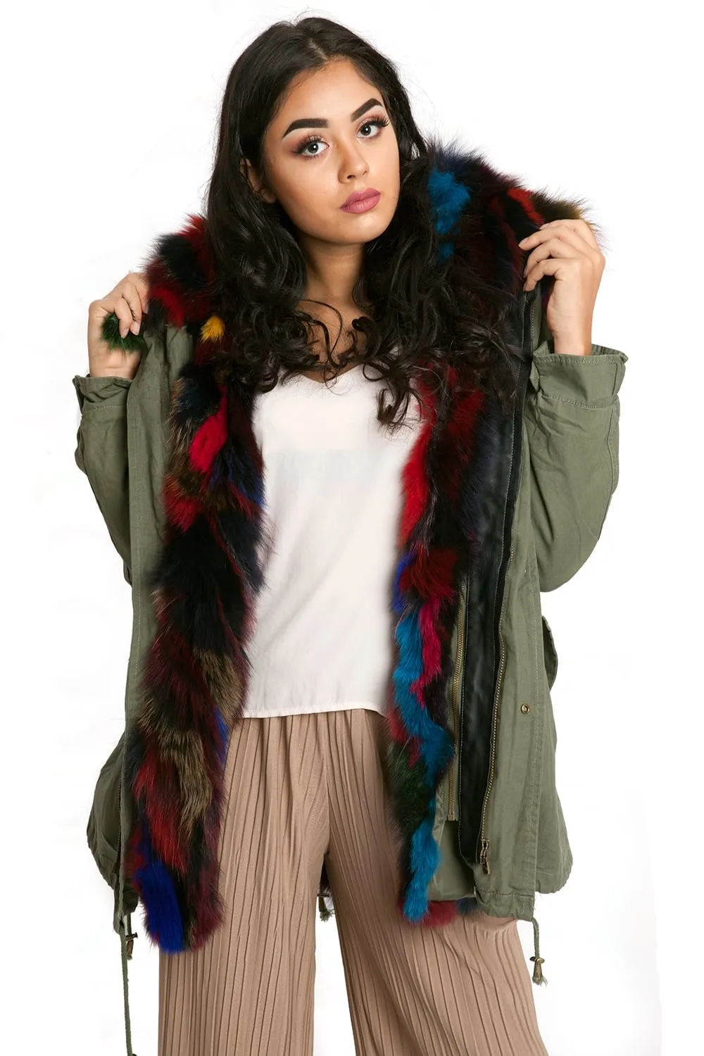 Oversized Fur Trim Hooded Parka Jacket Coat