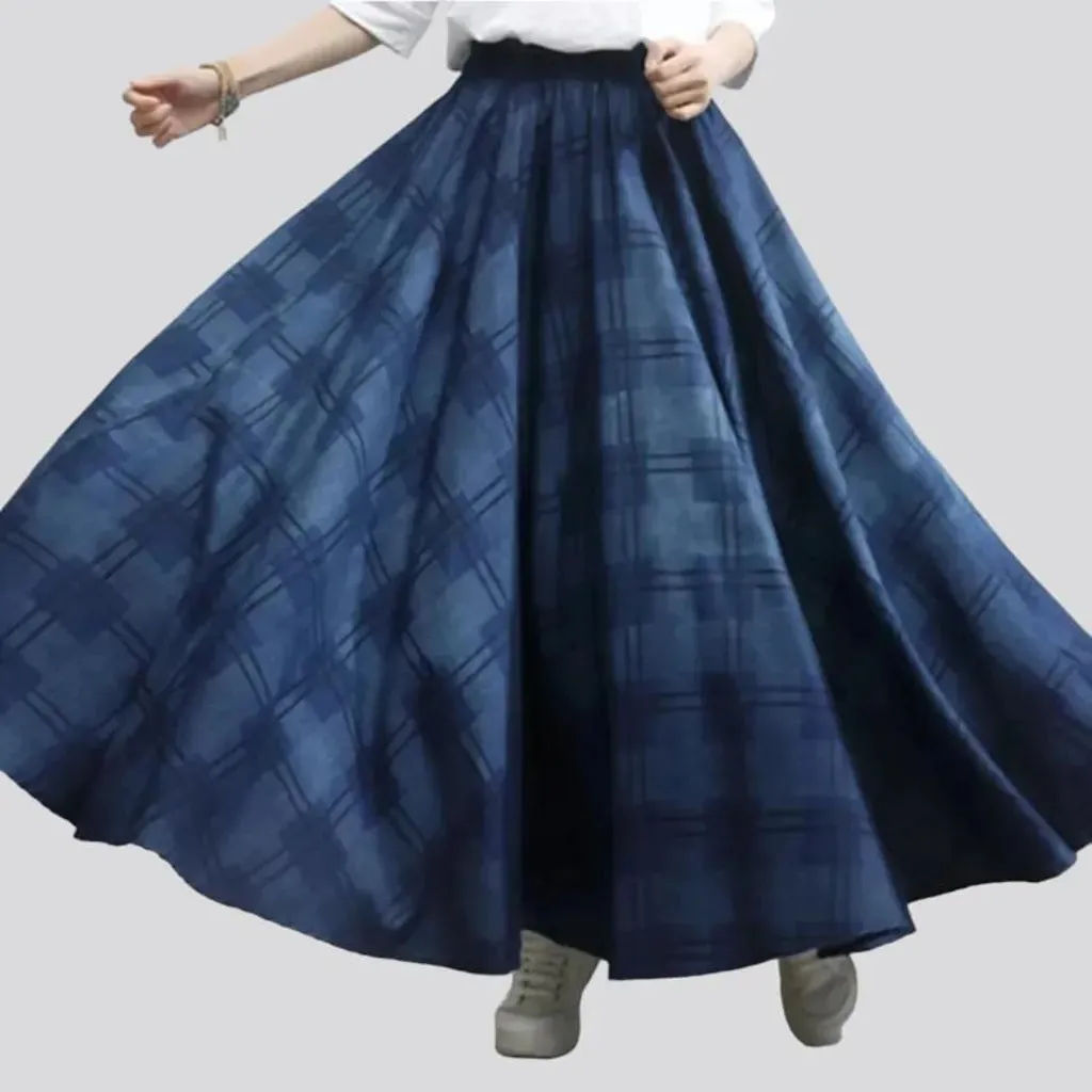 Painted fit-and-flare jean skirt for women