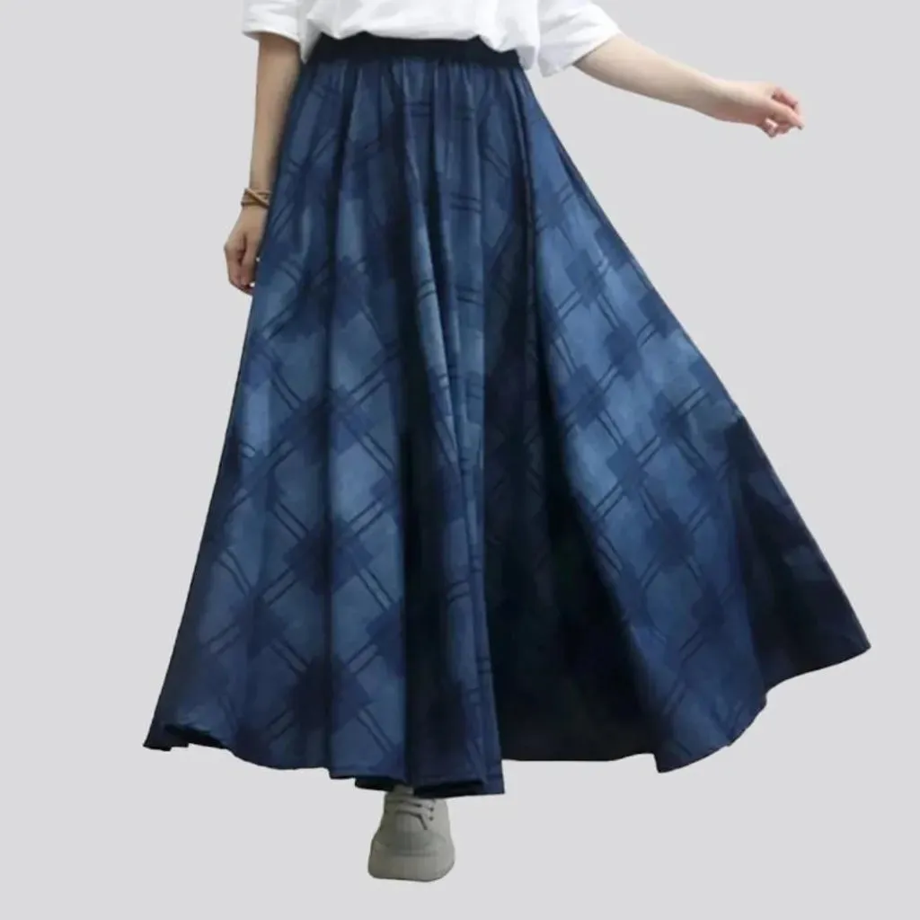 Painted fit-and-flare jean skirt for women