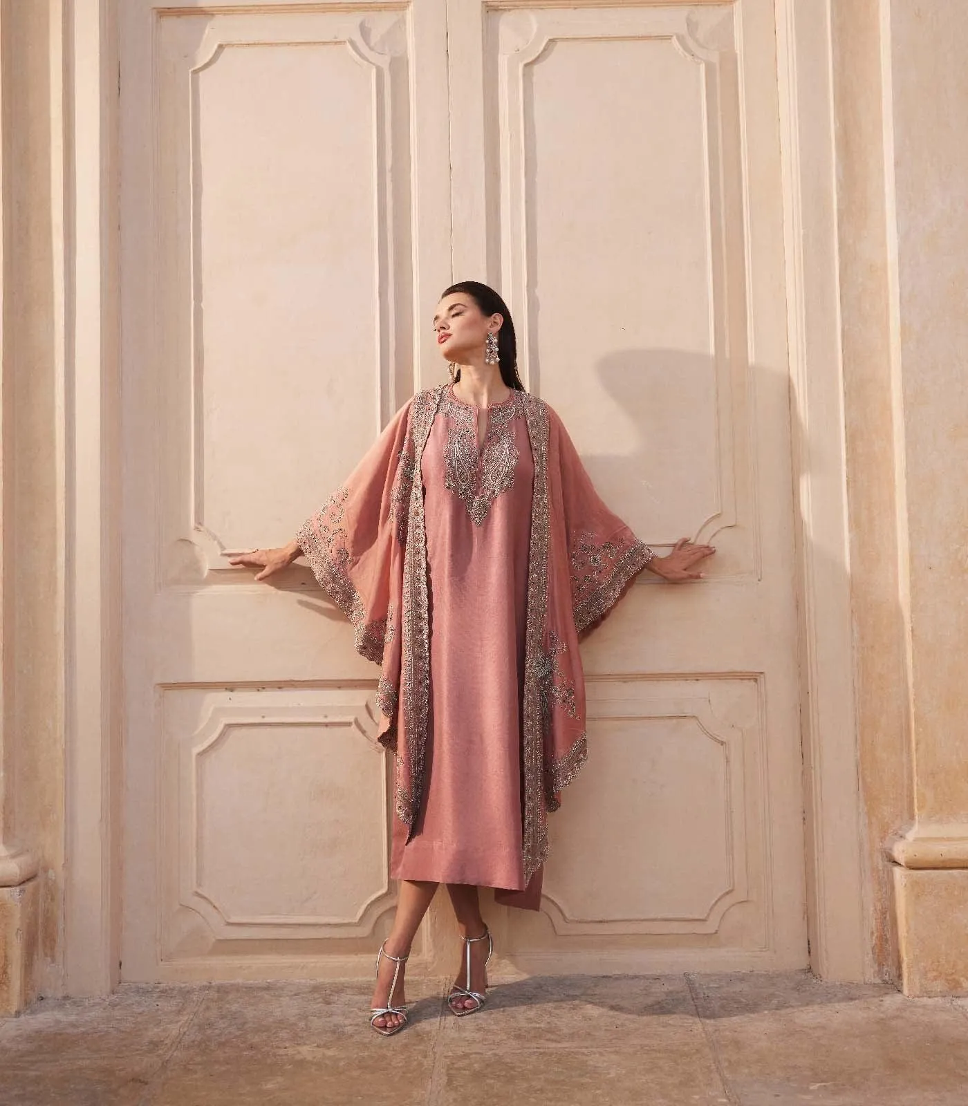 Peach Kaftan cape set