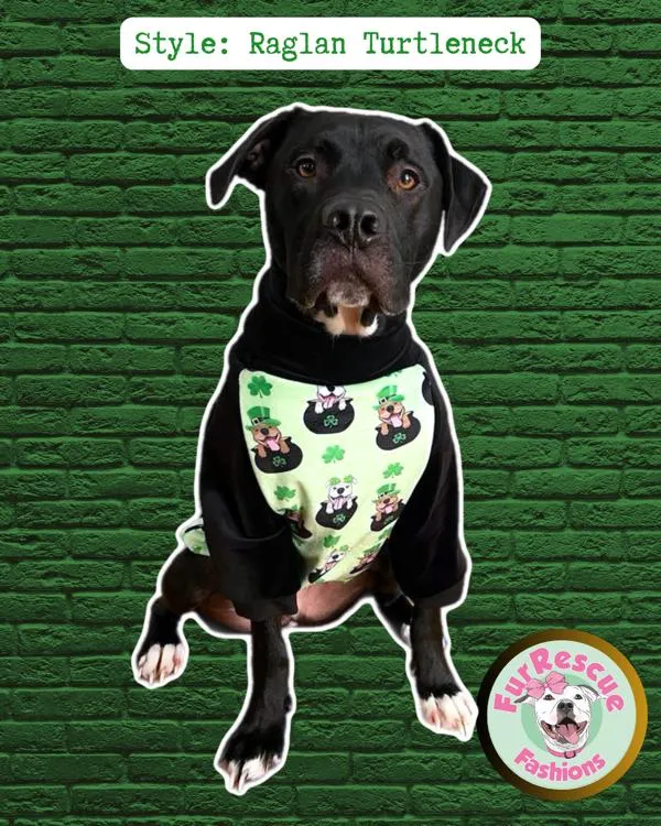 Pittie Pot O’ Gold Green - PAWjama with Black Neck & Trim/Sleeves