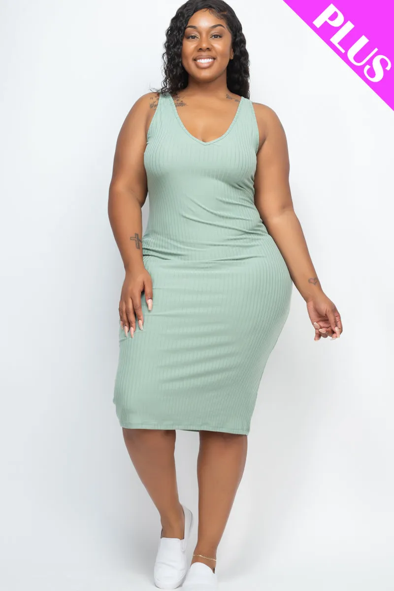 Plus Size Ribbed Sleeveless Bodycon Dress (CAPELLA)