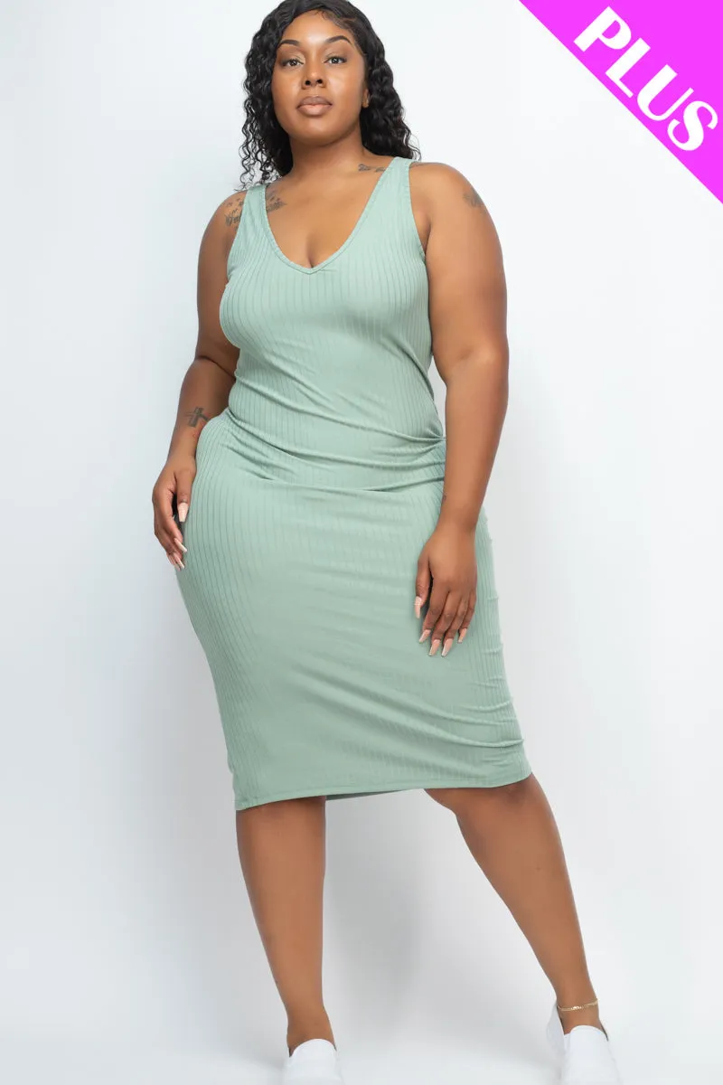 Plus Size Ribbed Sleeveless Bodycon Dress (CAPELLA)