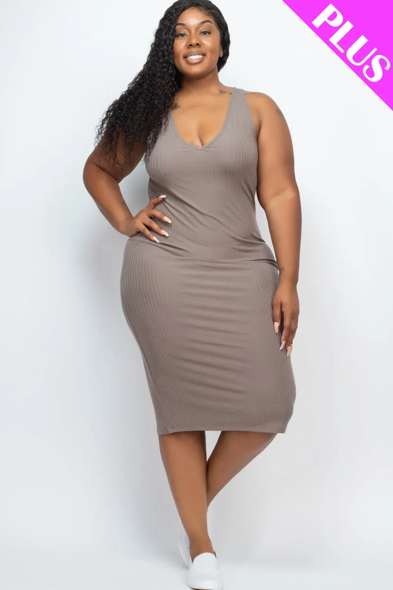 Plus Size Ribbed Sleeveless Bodycon Dress (CAPELLA)