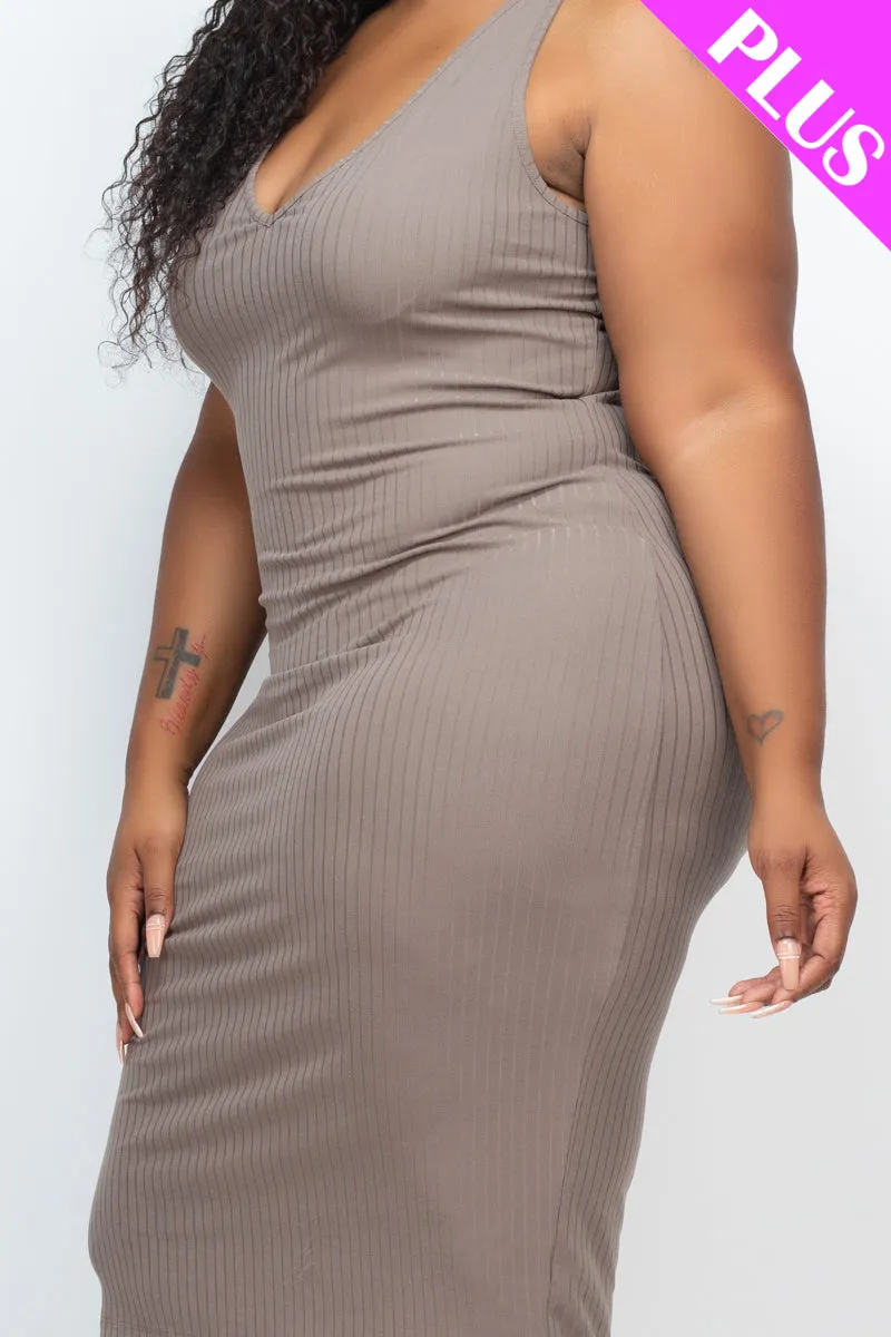 Plus Size Ribbed Sleeveless Bodycon Dress (CAPELLA)