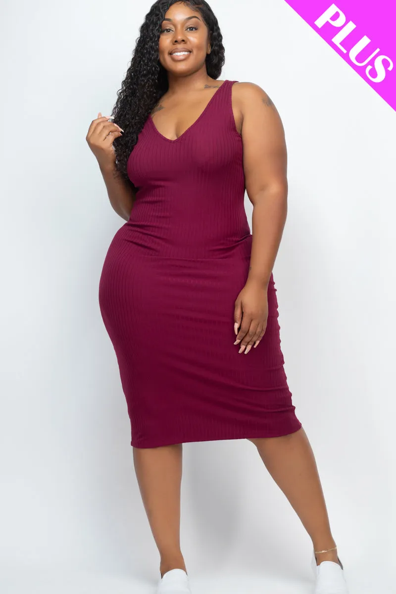 Plus Size Ribbed Sleeveless Bodycon Dress (CAPELLA)