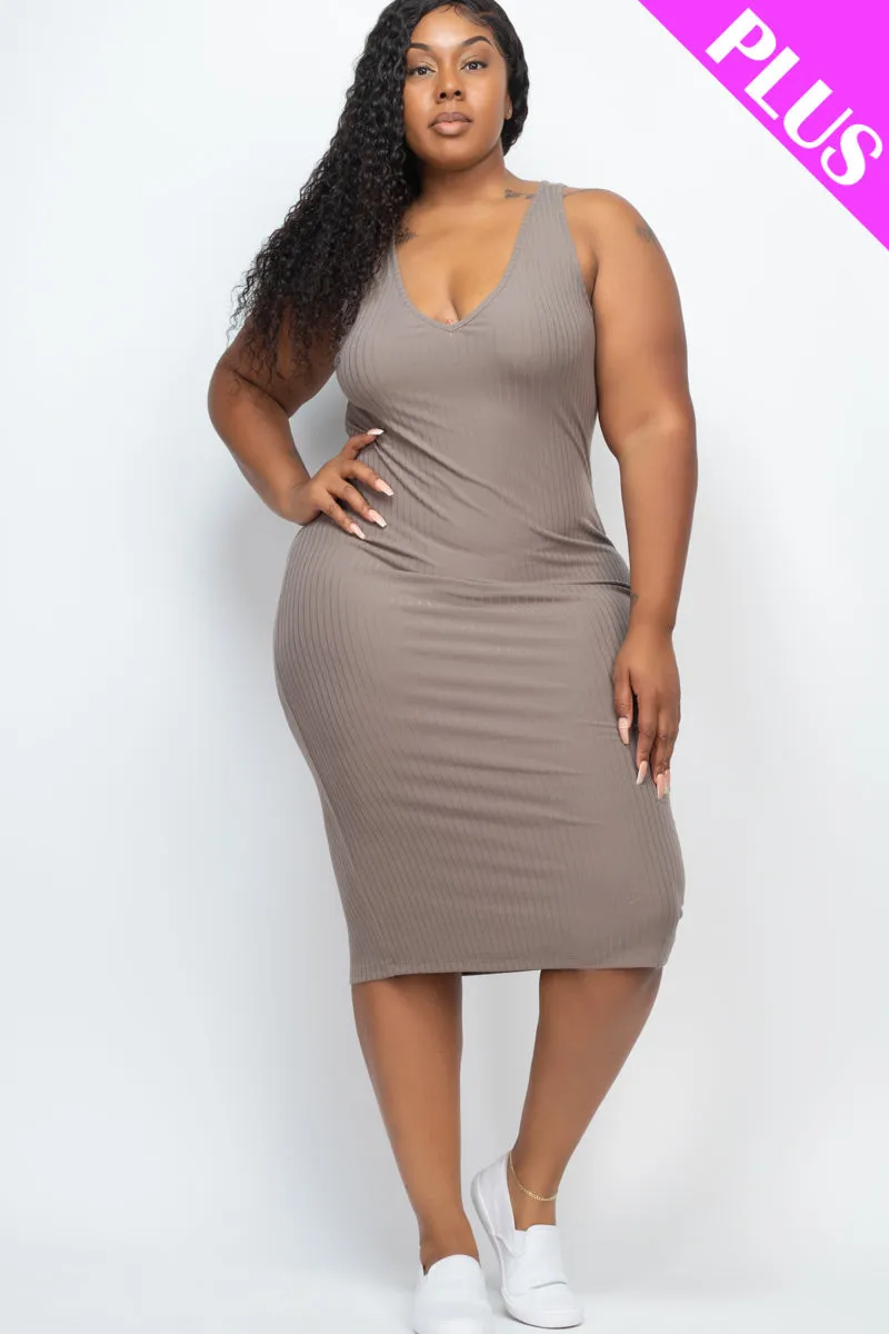 Plus Size Ribbed Sleeveless Bodycon Dress (CAPELLA)