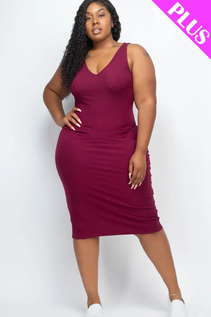 Plus Size Ribbed Sleeveless Bodycon Dress (CAPELLA)