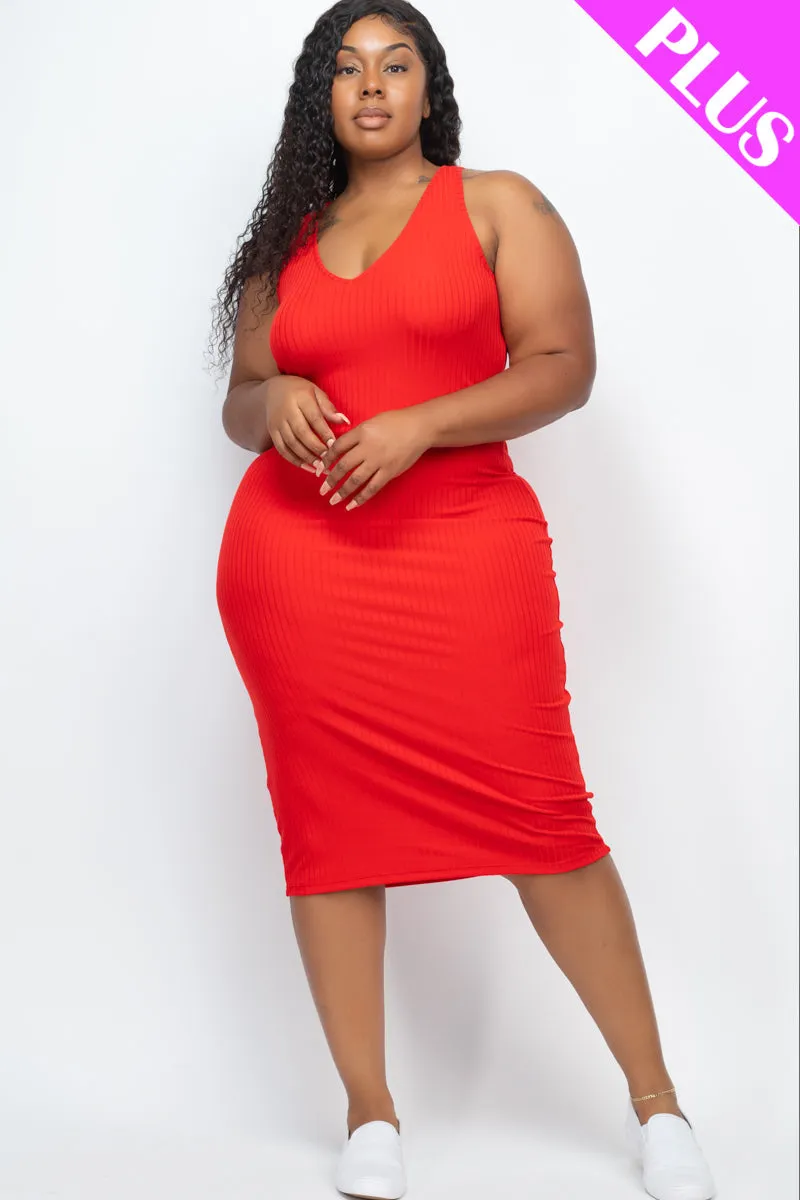 Plus Size Ribbed Sleeveless Bodycon Dress (CAPELLA)